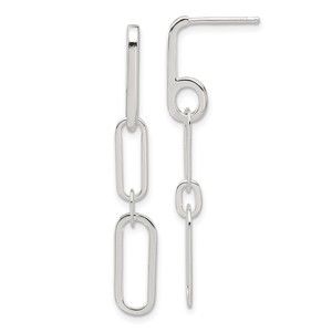 925 Sterling Silver Trendy Paperclip Design Link Post Dangle Ladies Earrings